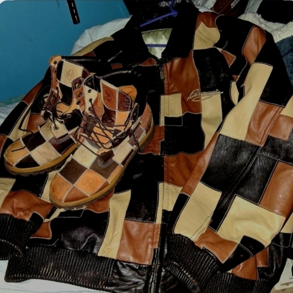 Timberland Other - Davoucci Calfskin Leather Jacket & Custom Timberland Boots Set New 2xL & 12